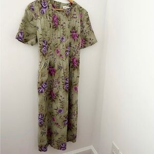 Green and purple vintage floral dress